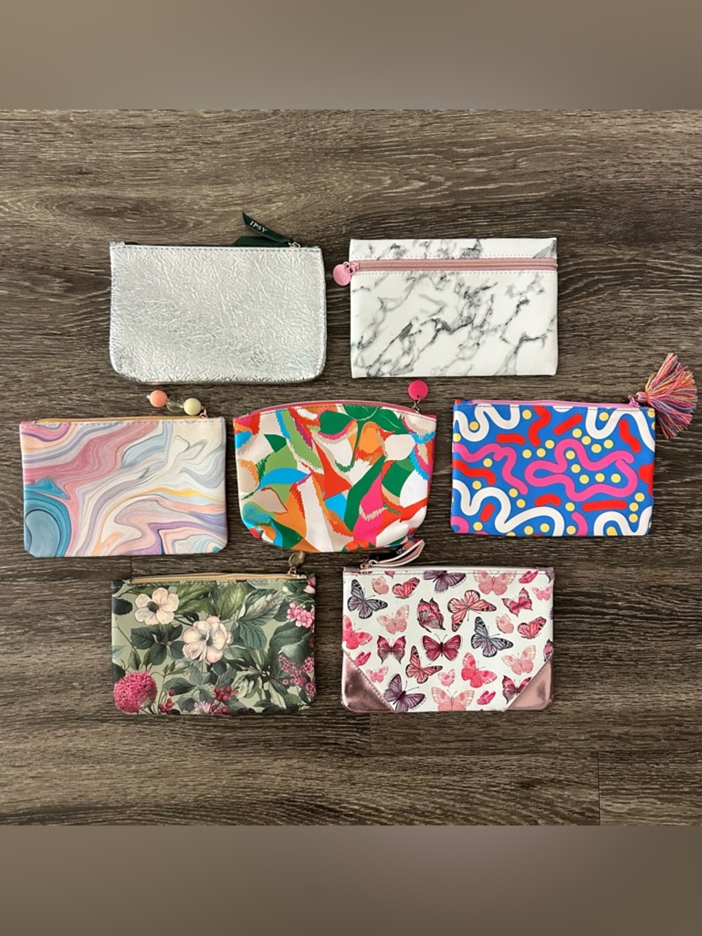 Lot of 7 IPSY Glam Makeup Bags Cosmetic Travel Zip Pouches Assorted Bags Only